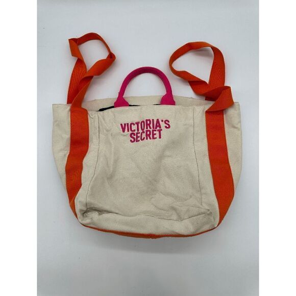 Victoria’s Secret Canvas Tote Shoulder Bag Inside Pocket Multi Way 20 x14 Multic - Picture 1 of 7